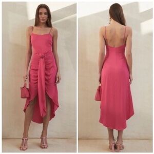 Cult Gaia Natasha Satin Midi Dress Hibiscus Pink NWT